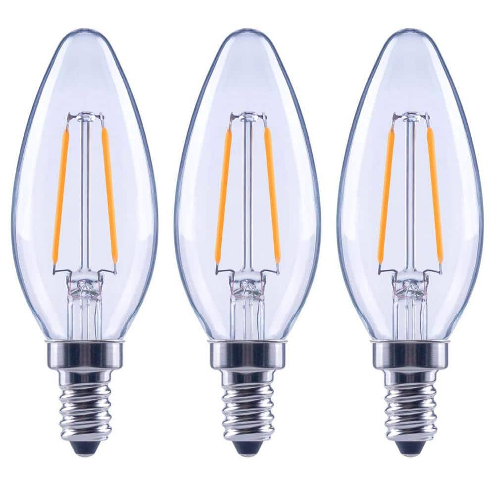 Ecosmart 25-Watt Equivalent B11 Dimmable Blunt Tip Clear Glass Candelabra LED Vintage Edison Light Bulb Bright White (3-pack)