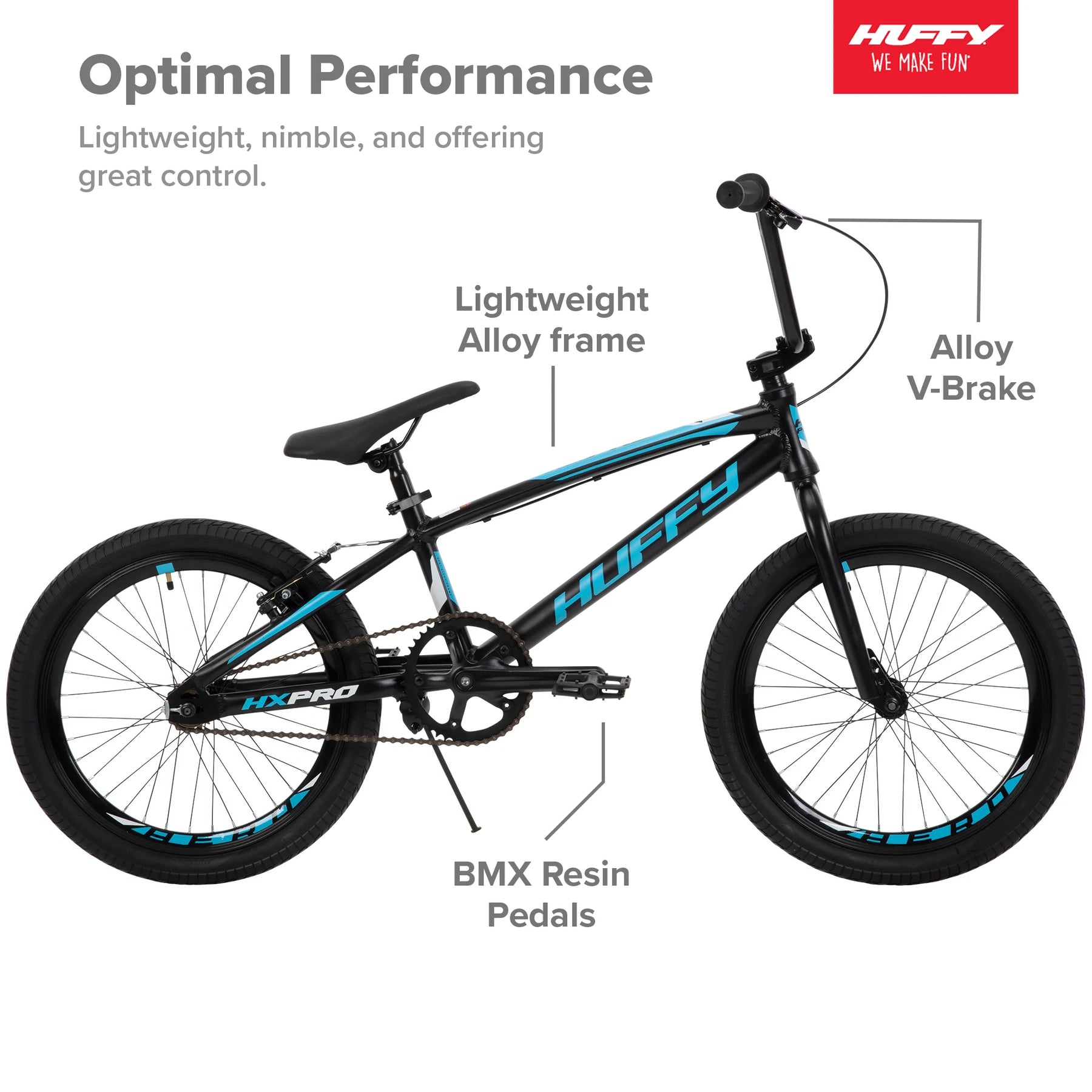 20 - Inch BMX Bikes HX - Pro Bike, Black with Teal, Aluminum Frame