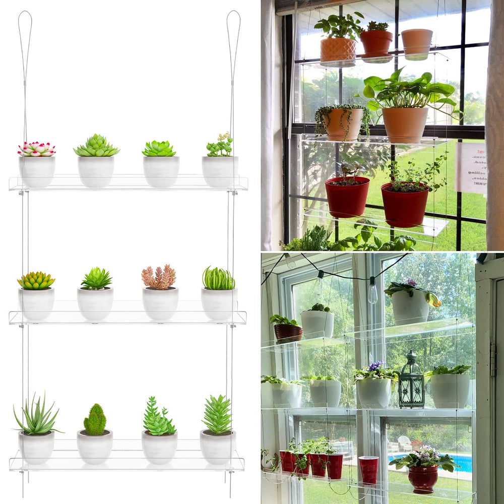 OtNiap Clear Hanging Window Plant Shelves,Indoor Windows Wall Hanging Plant Stand Flower Display,Flower Pot Organizer Storage for Windo, Green